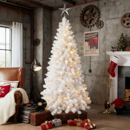 Unmatched Realism: 6ft Flocked Christmas Tree with 350 Lights & Realistic PVC Tips