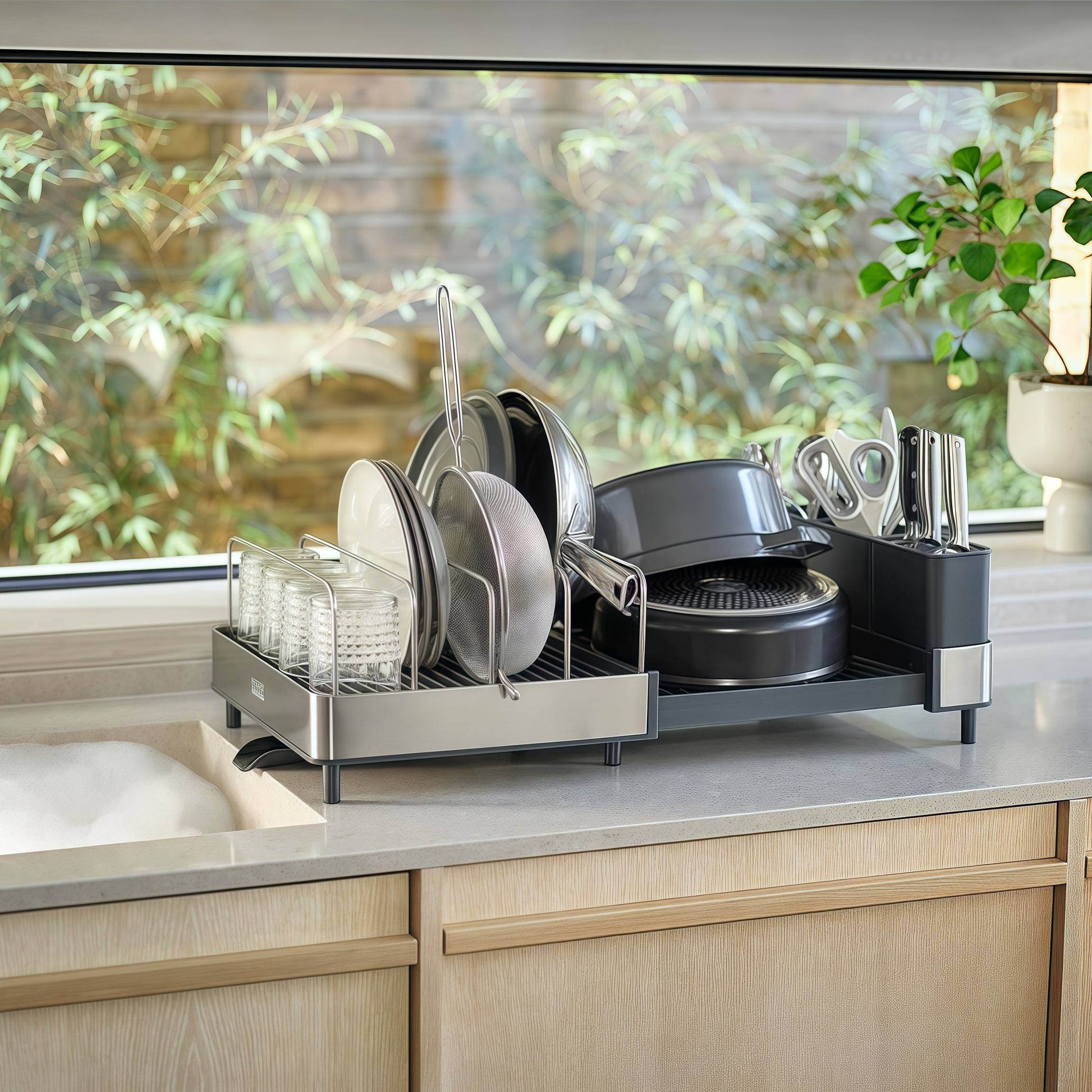 Naawe Large Capacity Steel Retractable Dish Drying Rack - Naawe
