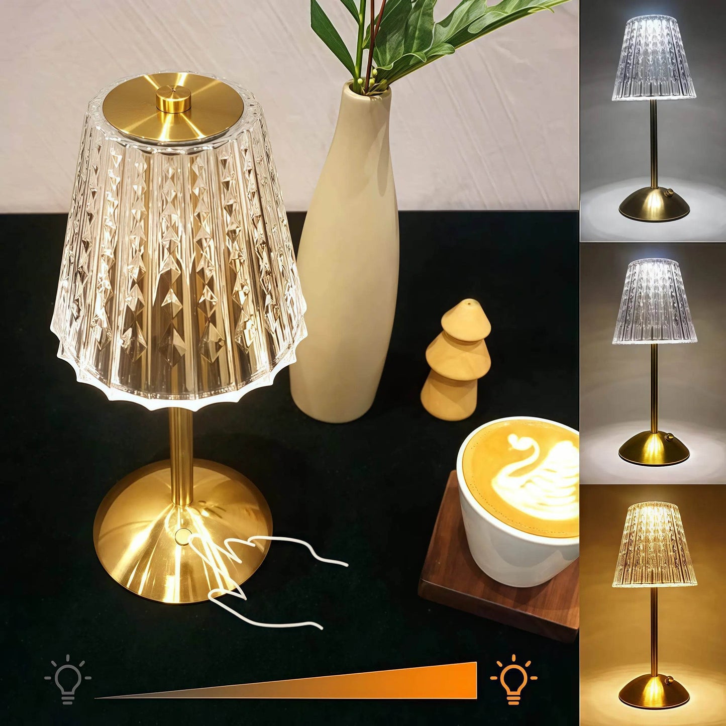 Naawe Vintage Metal & Glass Table Lamp - USB Rechargeable 3-Tone Lighting for Bars/Bedrooms - Naawe