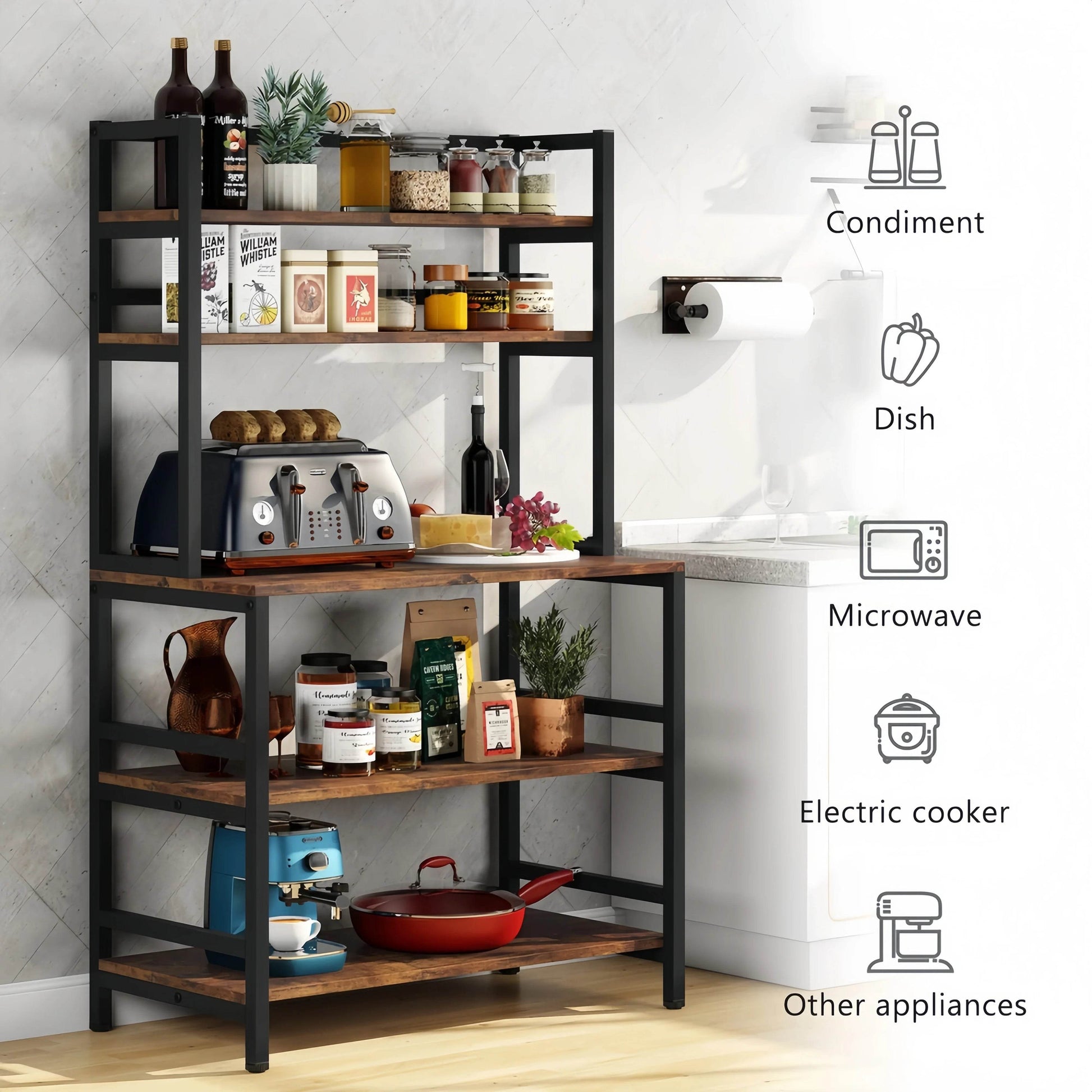 Naawe 5 Tier Kitchen Utility Storage Baking Rack Microwave Rack with Shelves - Naawe