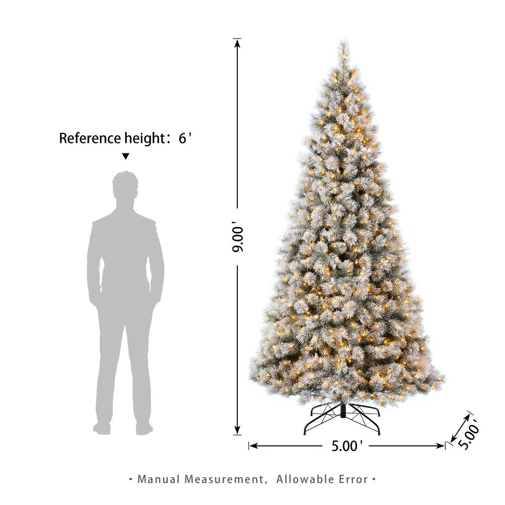 Glitzhome 6FT/7.5FT/9FT Warm White or Multi-Colored Pre-Lit Flocked Pine Artificial Christmas Tree