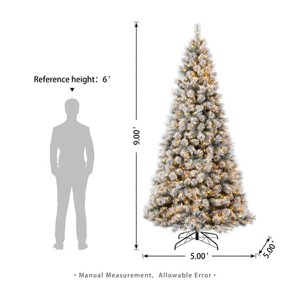 Glitzhome 6FT/7.5FT/9FT Warm White or Multi-Colored Pre-Lit Flocked Pine Artificial Christmas Tree