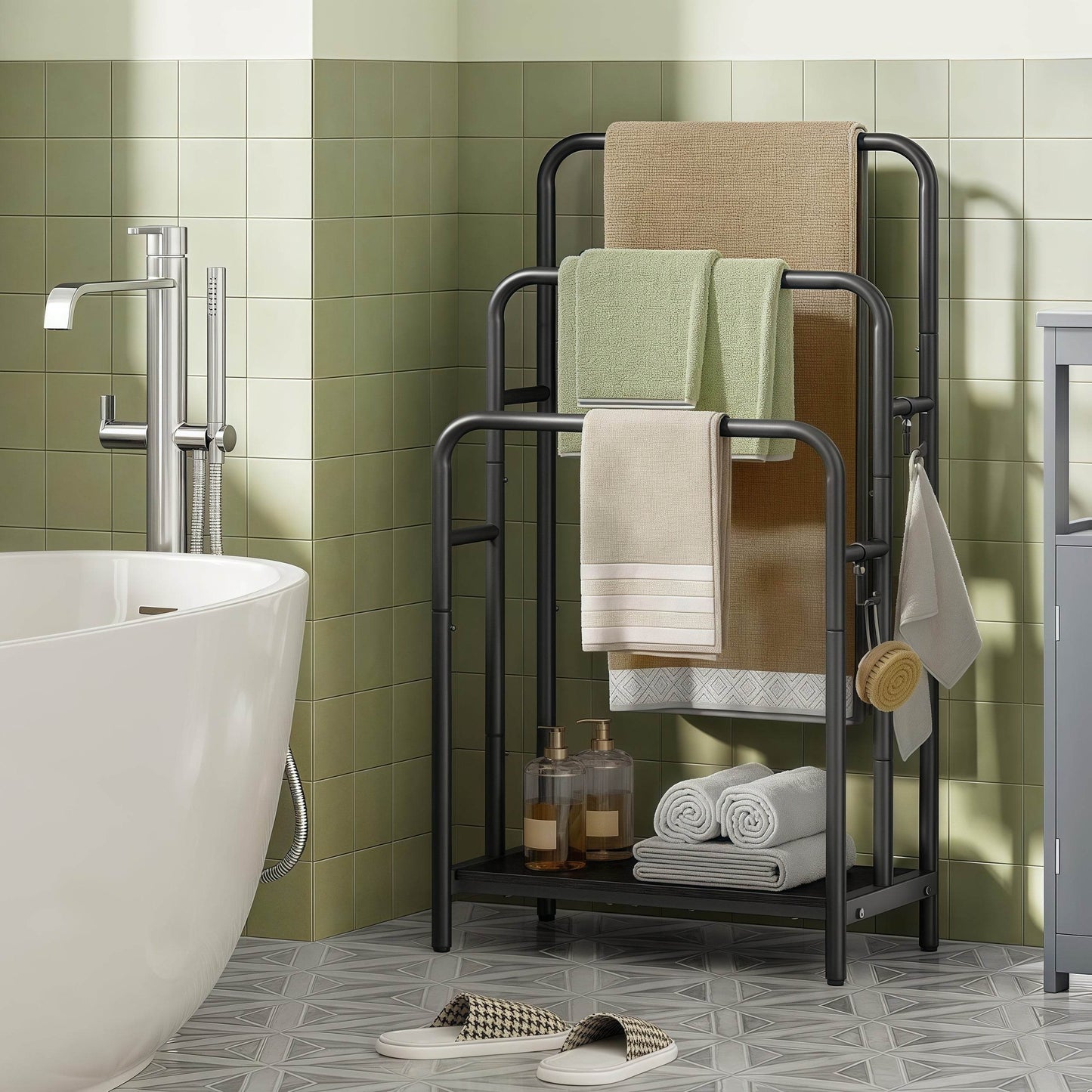 Naawe Floor Standing 3 Tier Bathroom Towel Organizer with Storage Shelf - Naawe
