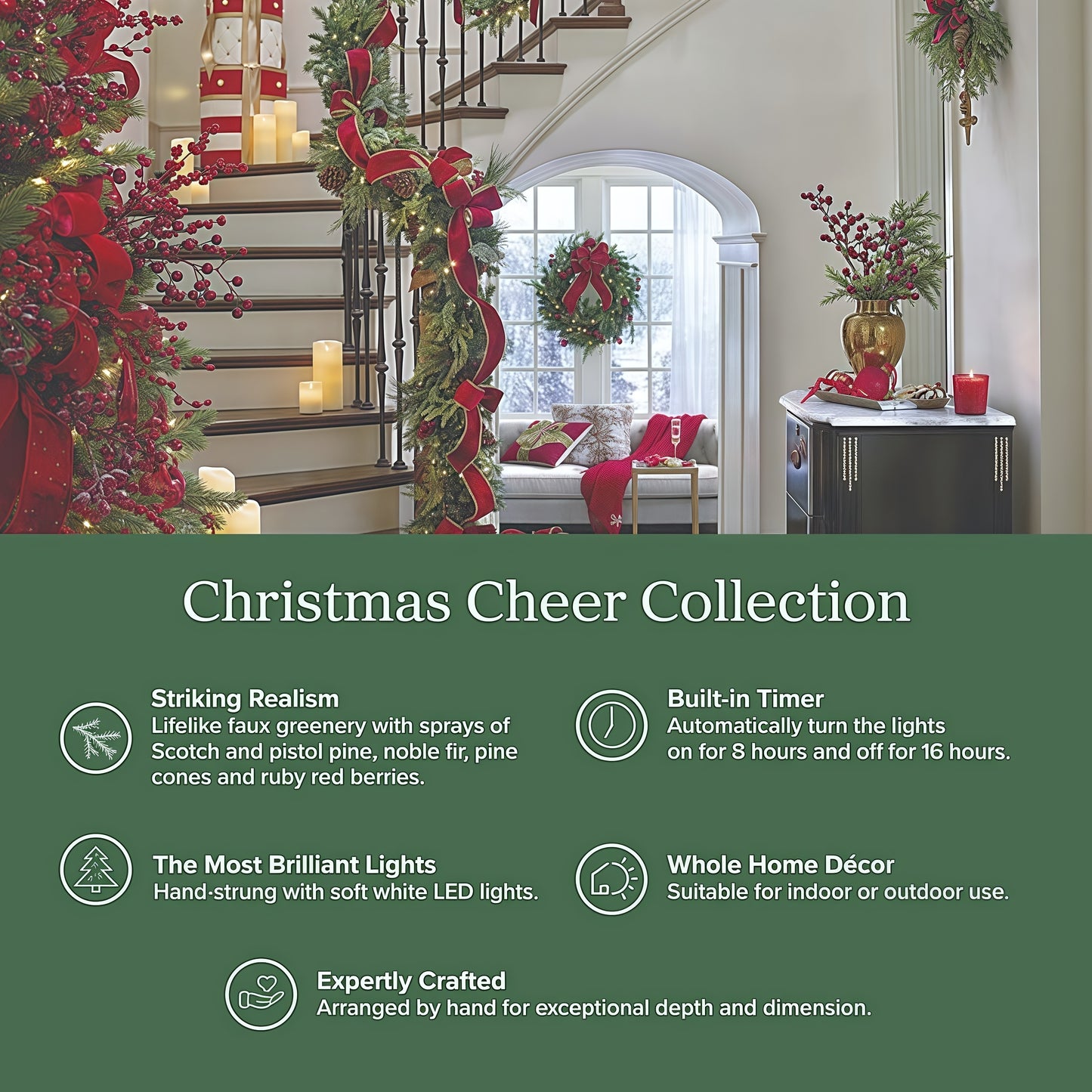 Christmas Cheer Cordless Teardrop Swag with Bow