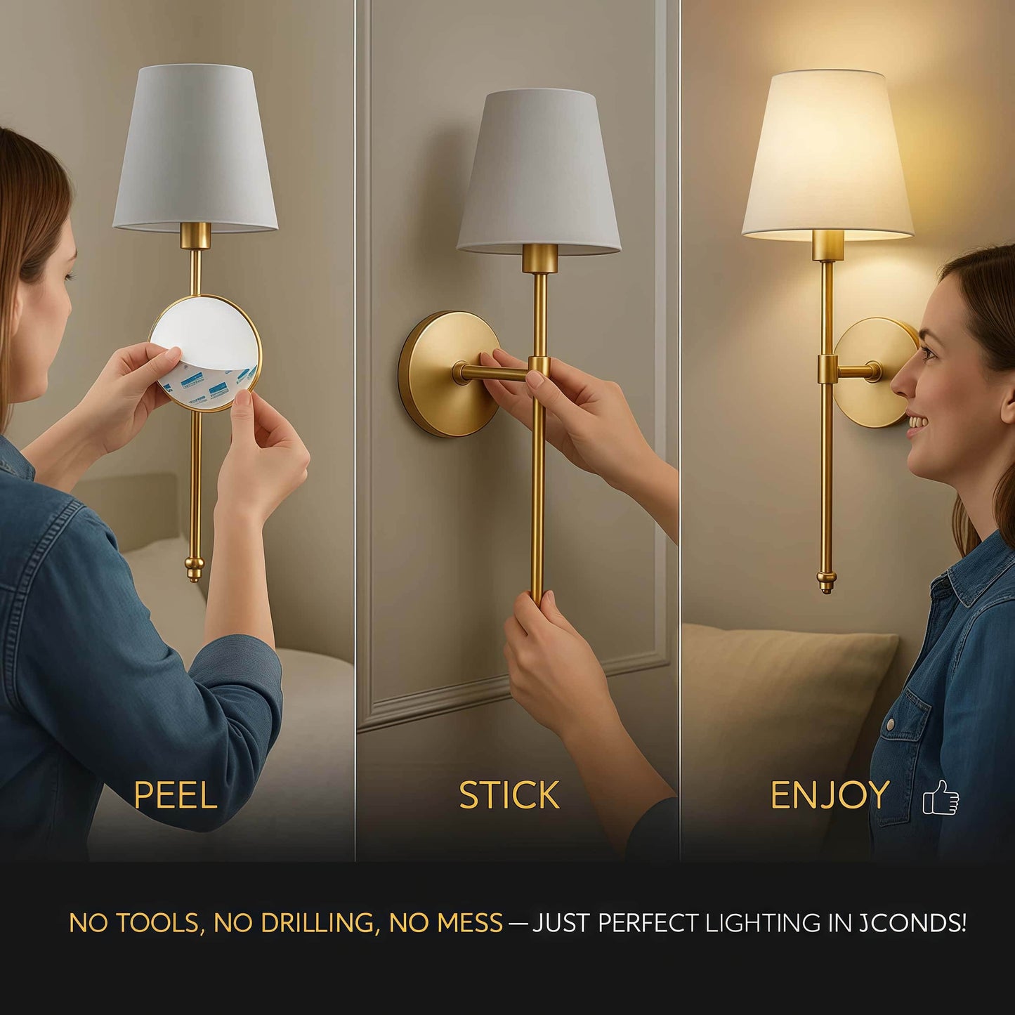 Naawe No-Drill Rechargeable Wall Light – RGB Remote Control | Living Room & Bedroom - Naawe